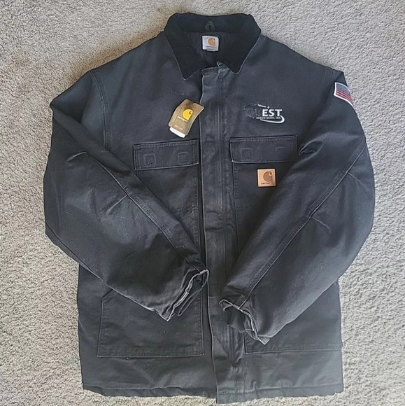 Vtg Carhartt Chore Jacket Men 2XL Tall Black Michigan Barn Work Quilt Lined Flag - Picture 1 of 15